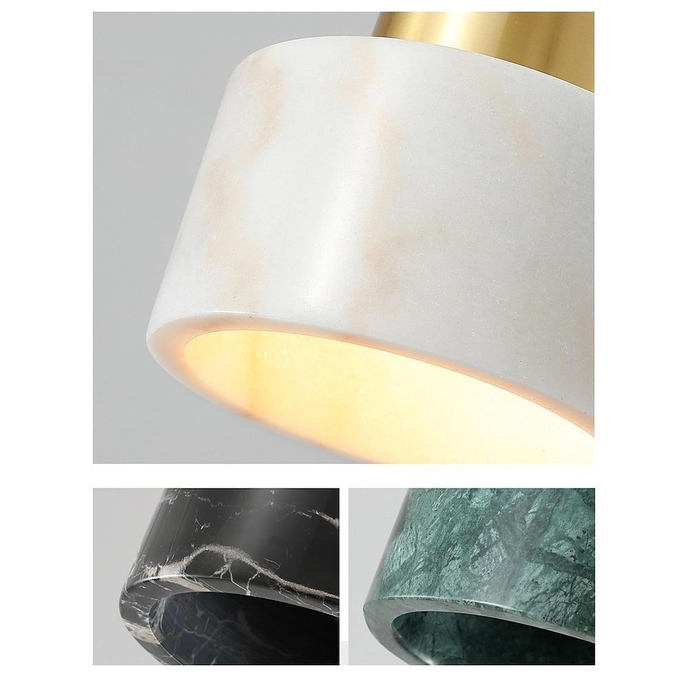 Aureon marble drum pendant light from below, showing downward light direction and E27 bulb base