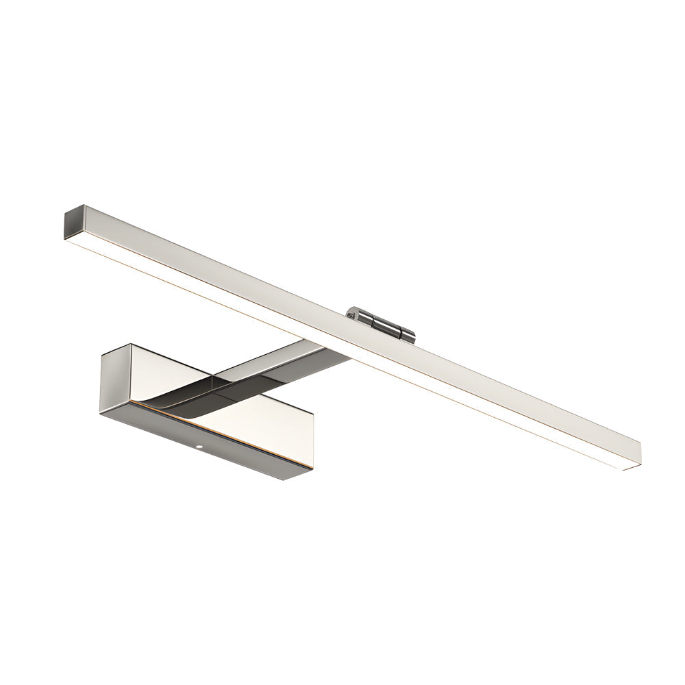 Wall-mounted LED vanity light bar installed above a bathroom mirror on a white wall
