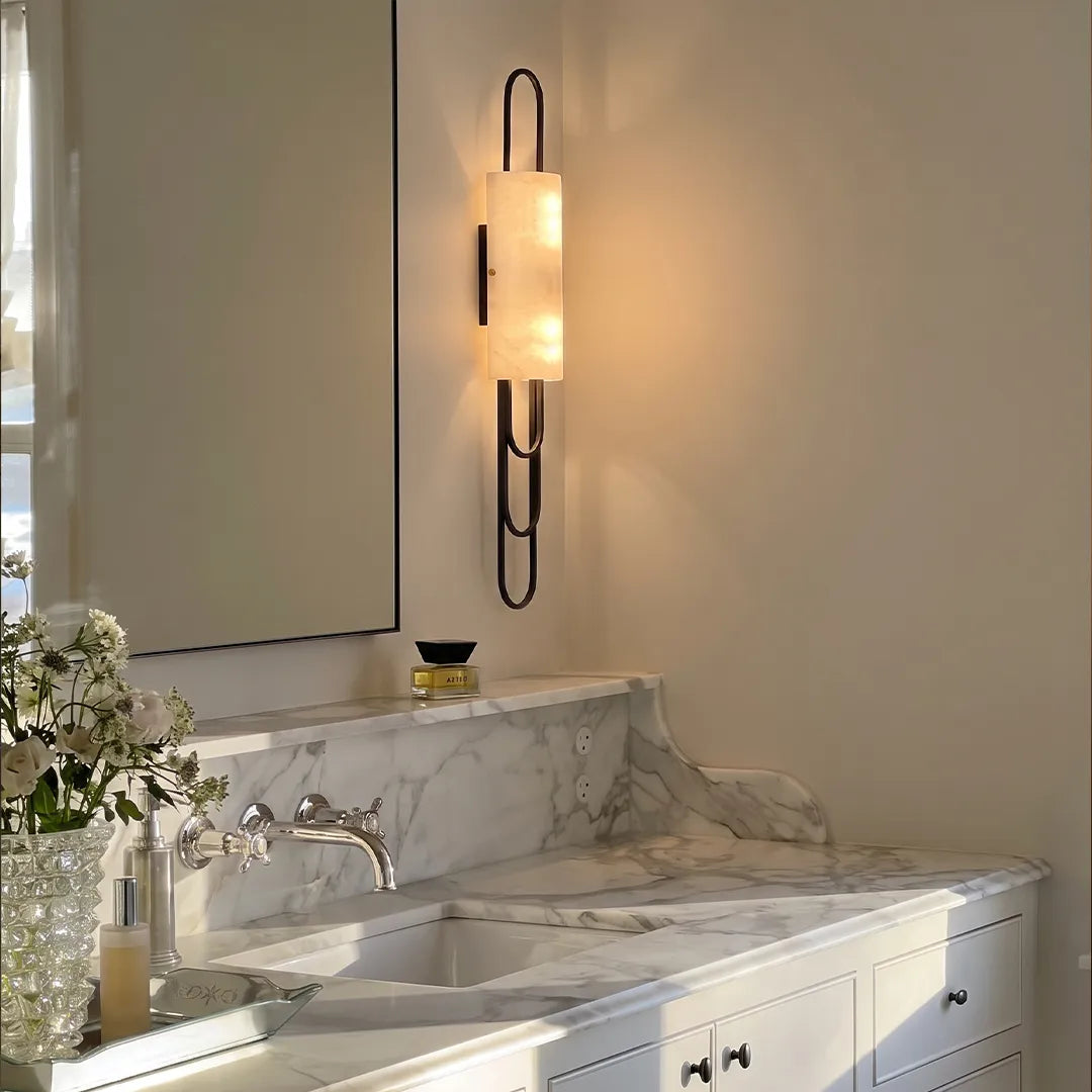Niva marble wall sconce dimension diagram showing width, depth and height measurements