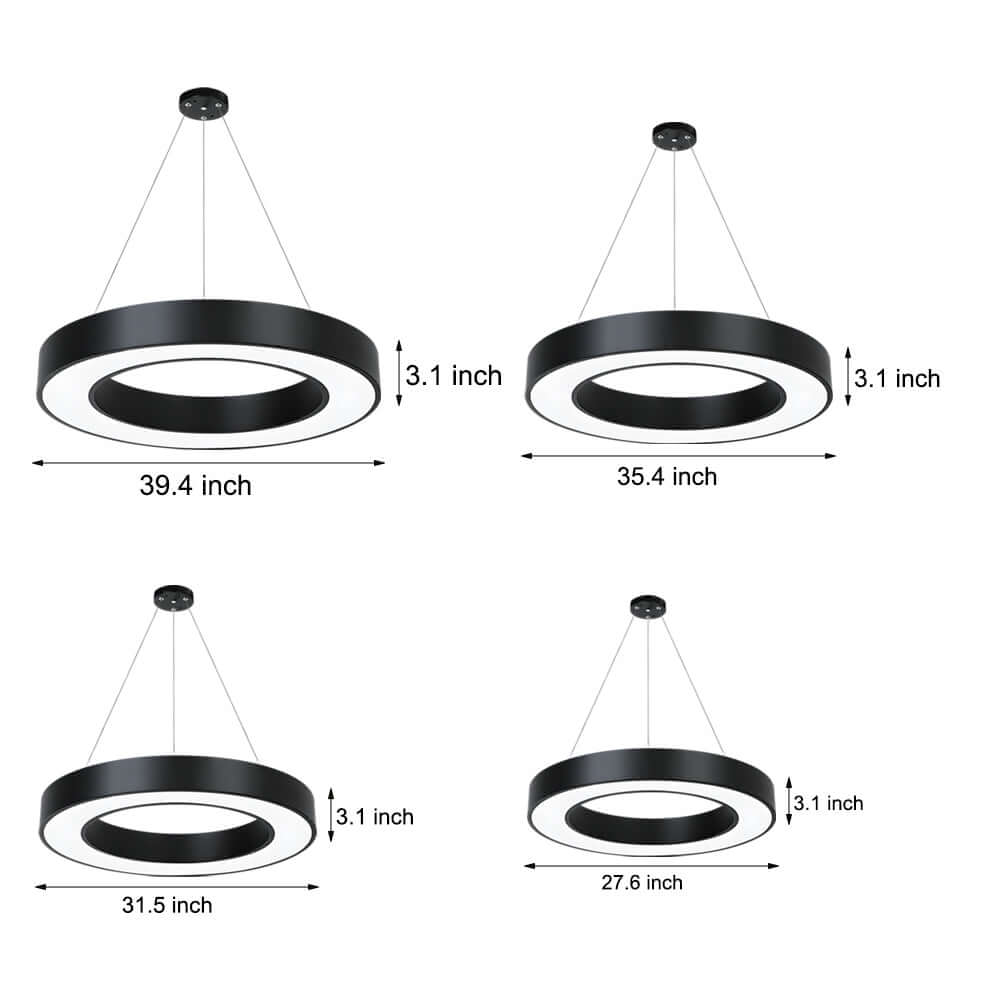 Aureon LED ring pendant light dimension guide for multiple sizes and living spaces