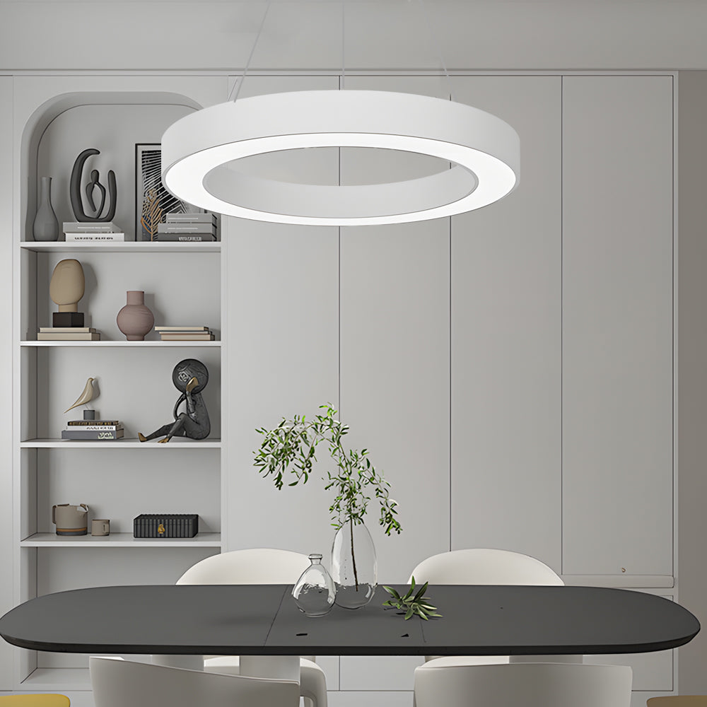 Aureon modern ring pendant light installed in a contemporary bedroom setting