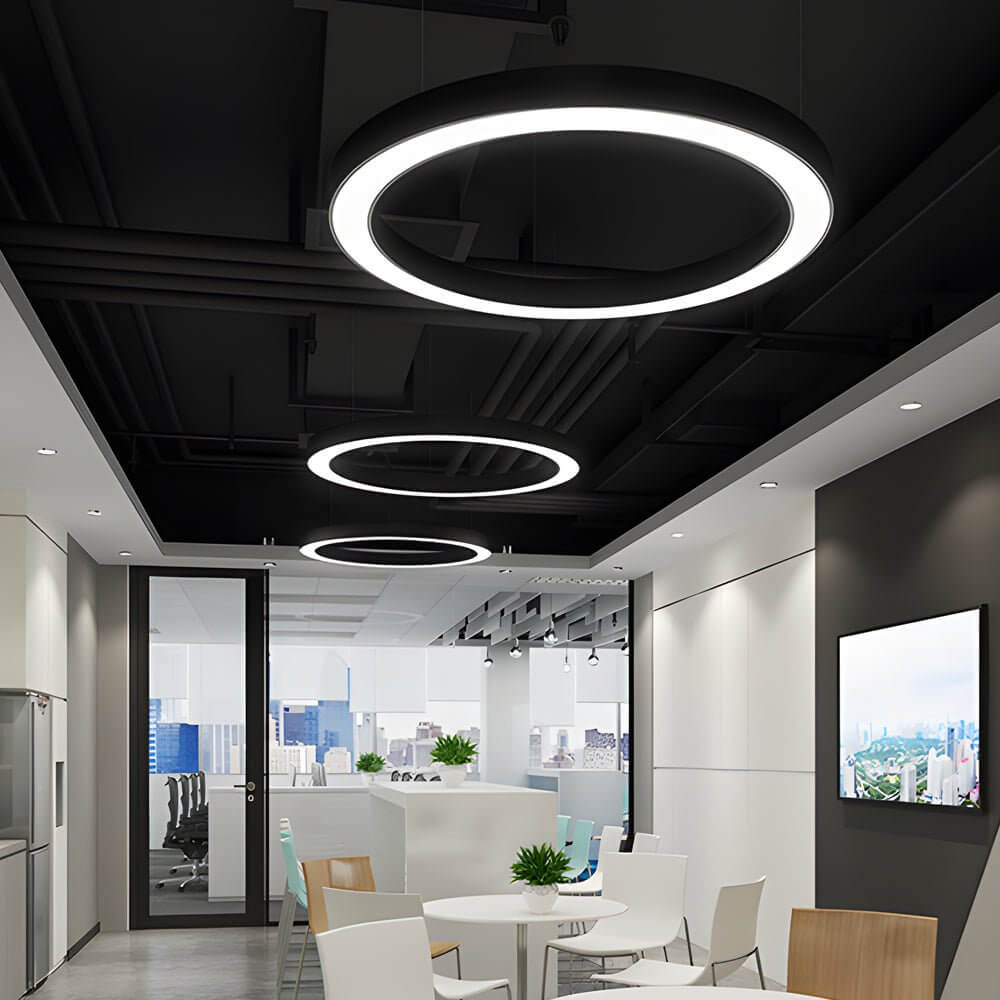 Aureon circular LED pendant light in white, minimalist interior styling