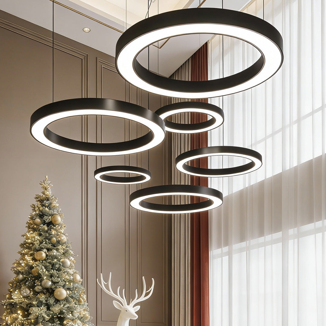 Aureon geometric ring pendant light in a modern minimalist interior