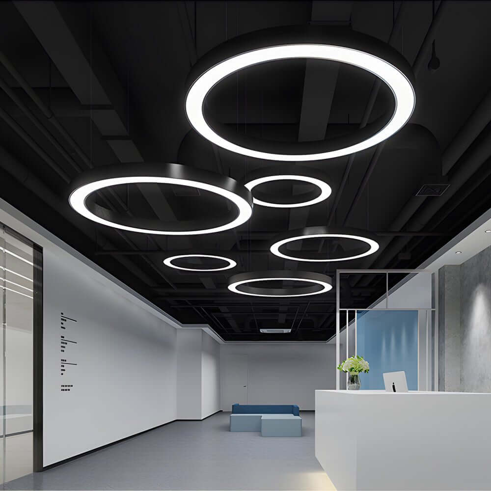 Aureon pendant ring light displaying warm and cool colour temperature options