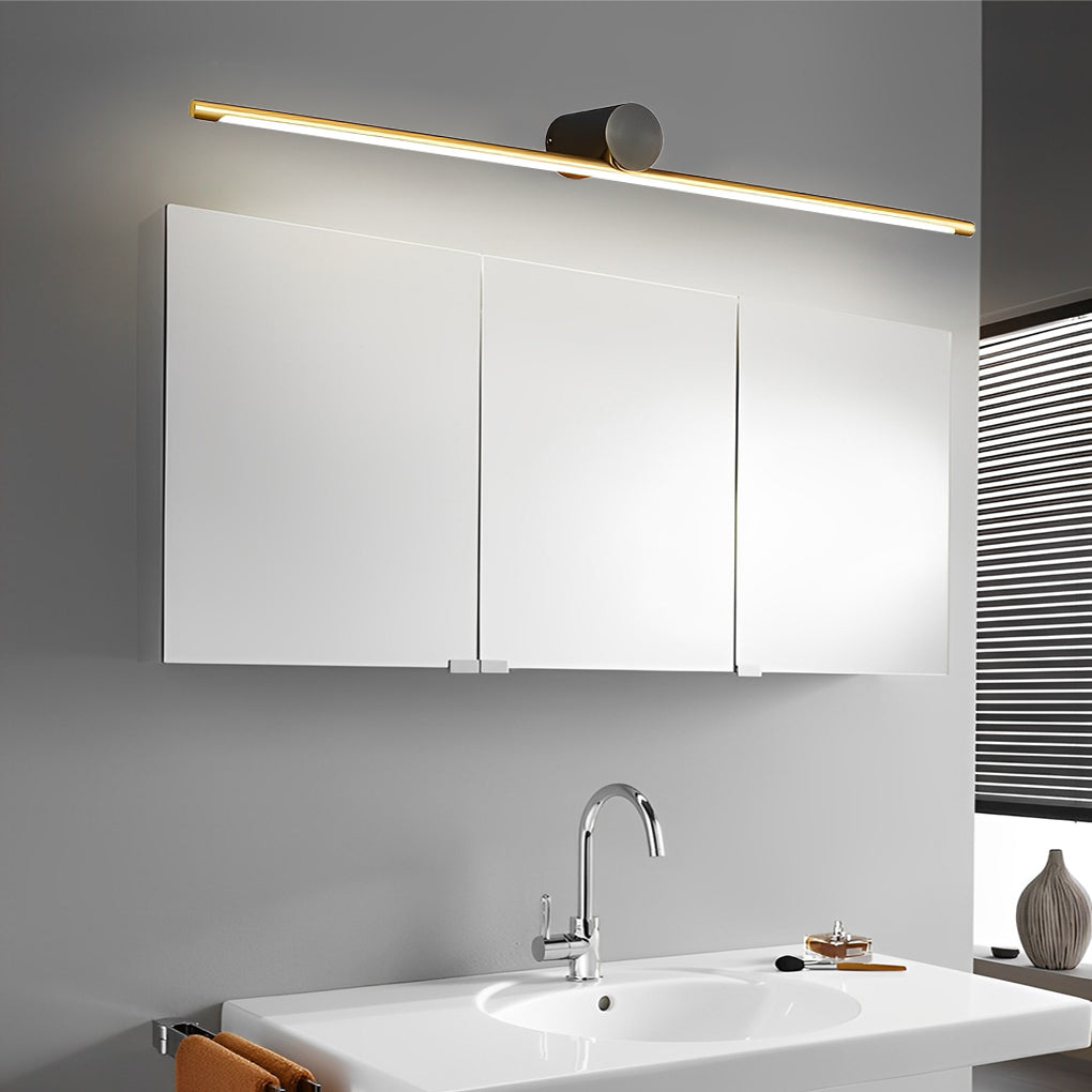 Viora two-tone LED vanity bar mounted above a mirror cabinet in a modern bathroom