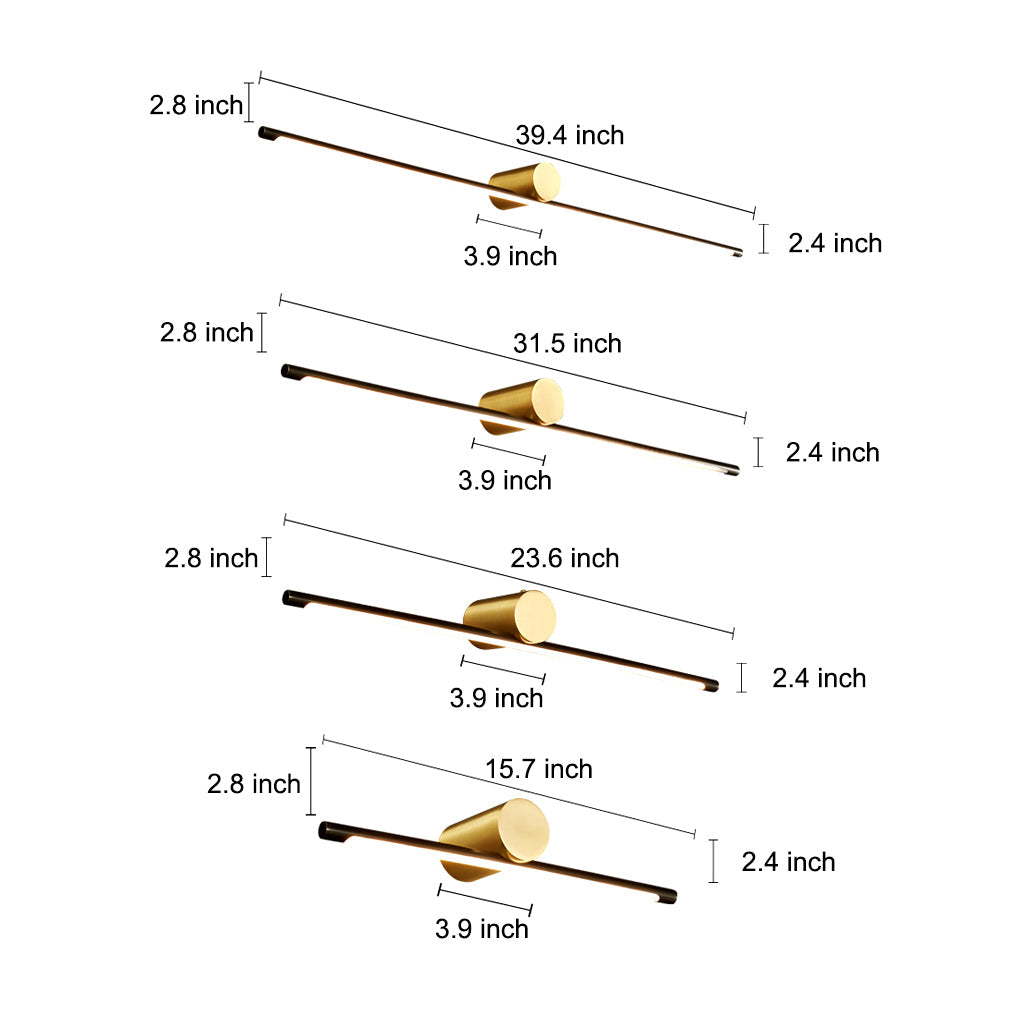 Viora vanity light bar size and dimensions chart showing all four length variants