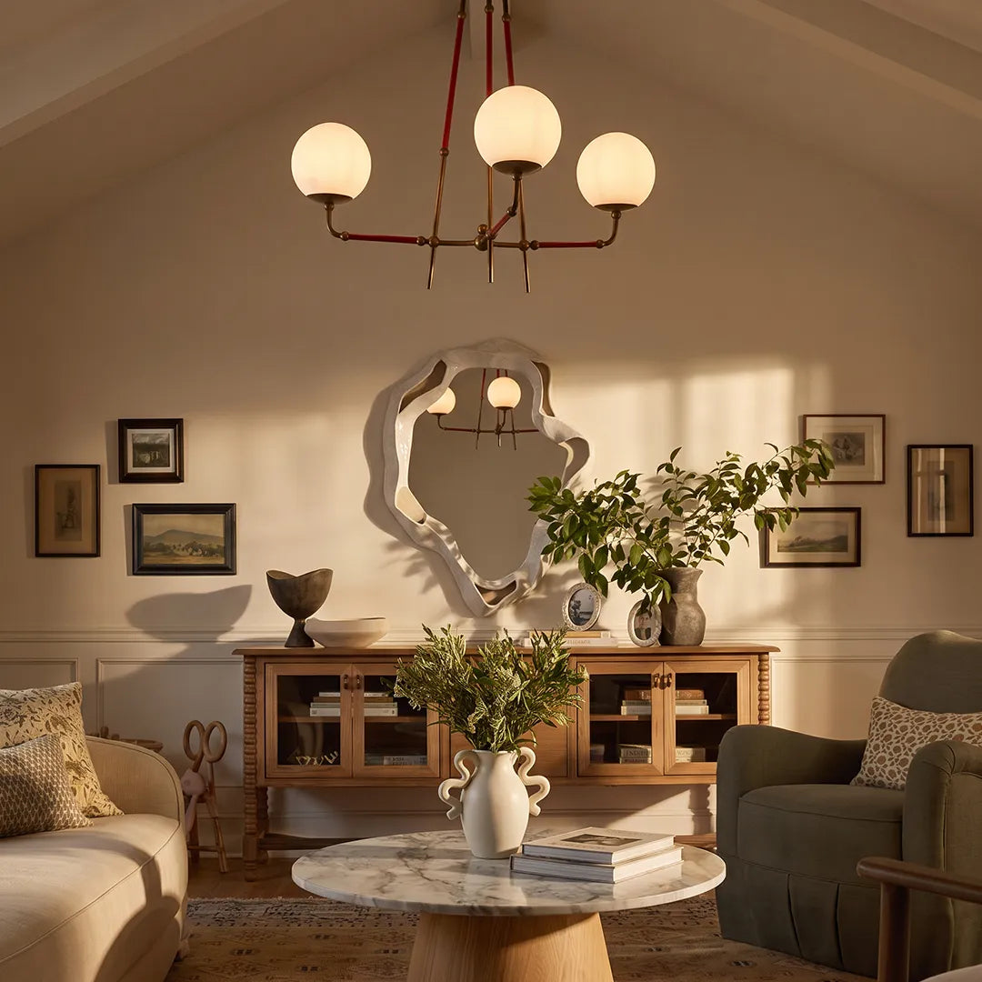 Auréline three-arm ceiling chandelier in a cosy modern living room setting
