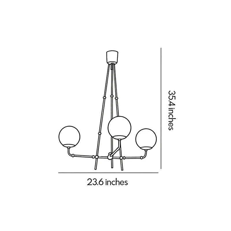 Auréline chandelier dimension diagram showing width, depth and height measurements