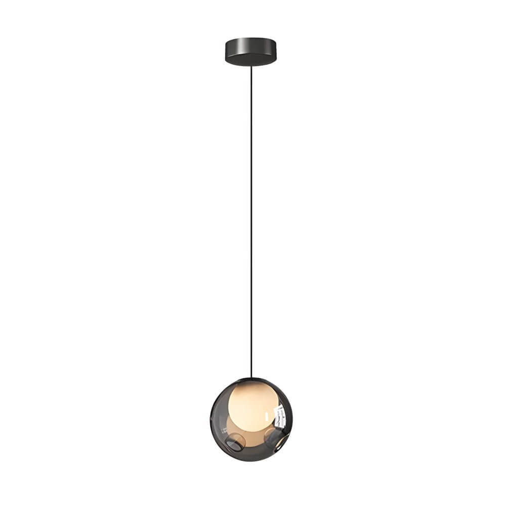 Aureon smoked glass globe pendant light on a white background, showing globe shade and black cord