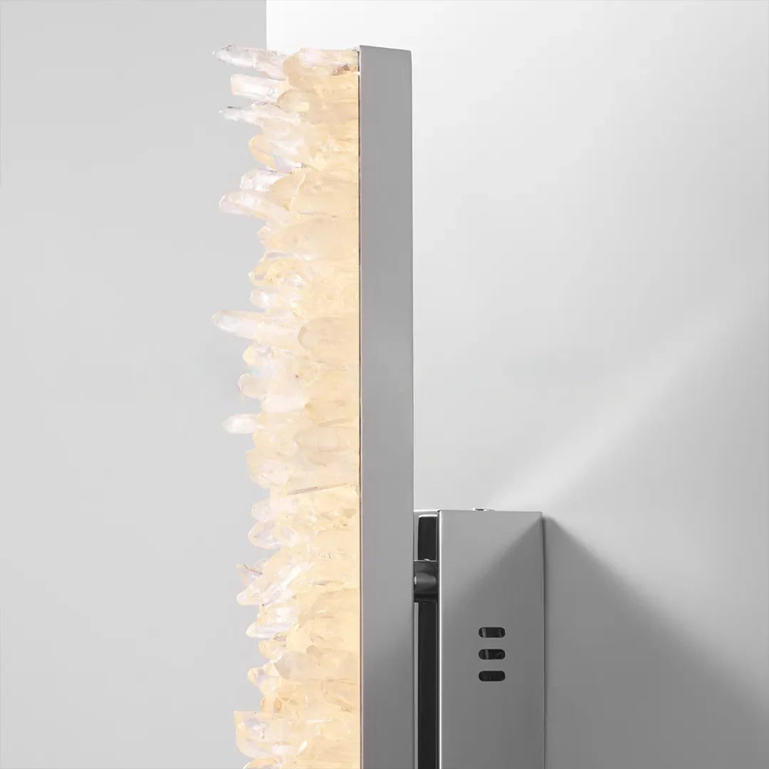 Niva vertical crystal wall sconce in silver, full-length view showing slim profile and crystal arrangement