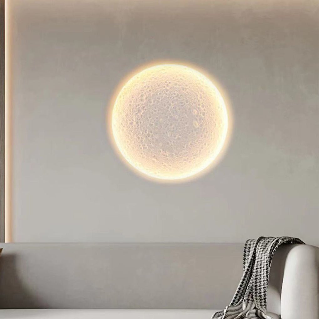 Alure circular gypsum LED wall light flush-embedded in a modern living room accent wall
