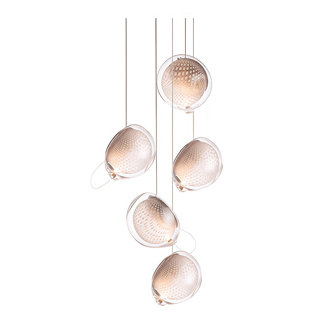 Multi-head jellyfish glass pendant light configuration with chrome frame for dining rooms and open-plan spaces