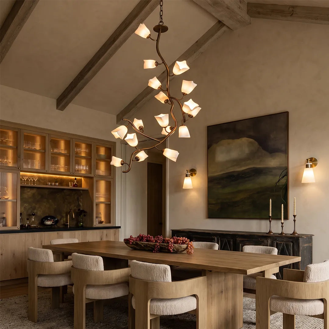 Auréline 17-light glass branch chandelier above a rustic dining room table