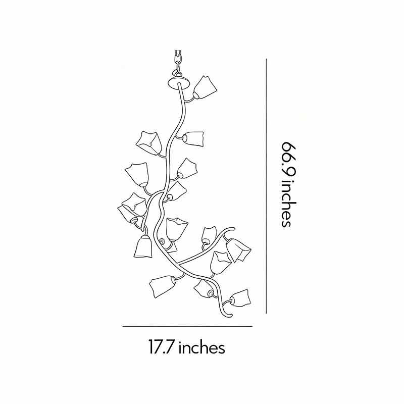 Size and dimensions diagram for the Auréline glass branch chandelier