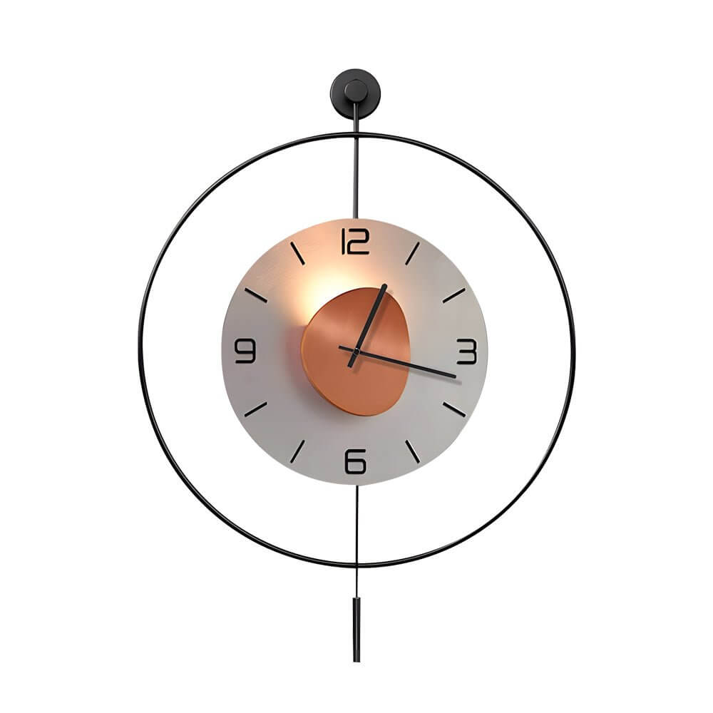 Alure LED wall clock in copper and gray tones against a white wall, modern minimalist interior