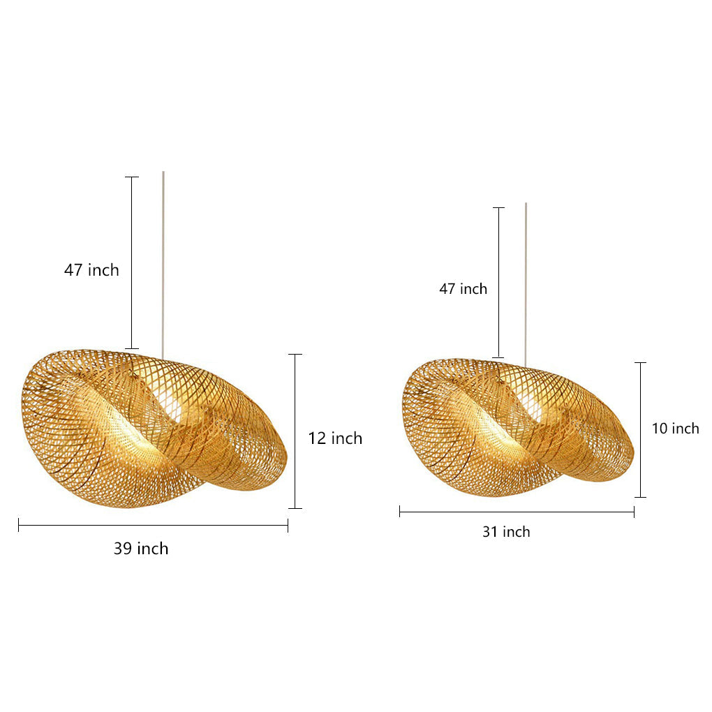 Dimension drawing showing diameter and height for the Aureon rattan pendant light