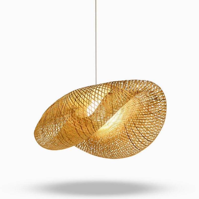 Hanging cord and canopy detail of the Aureon rattan pendant light