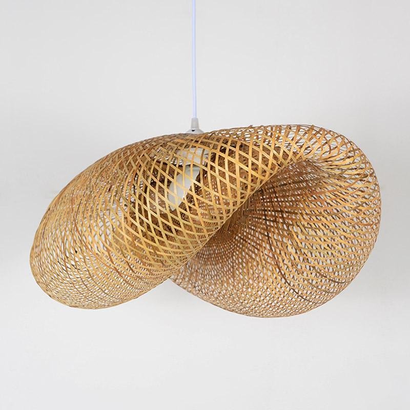 Aureon woven bamboo pendant light on a white background