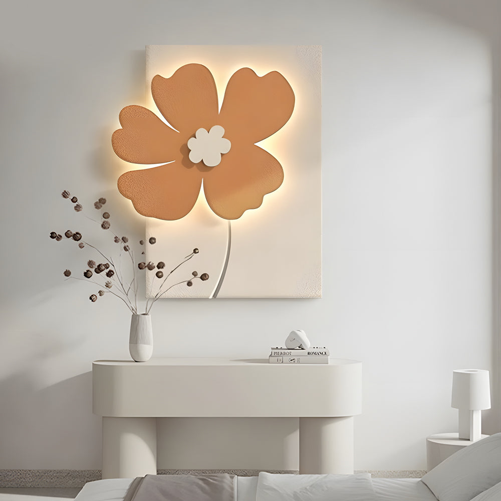 White floral relief LED wall light in a minimalist hallway setting