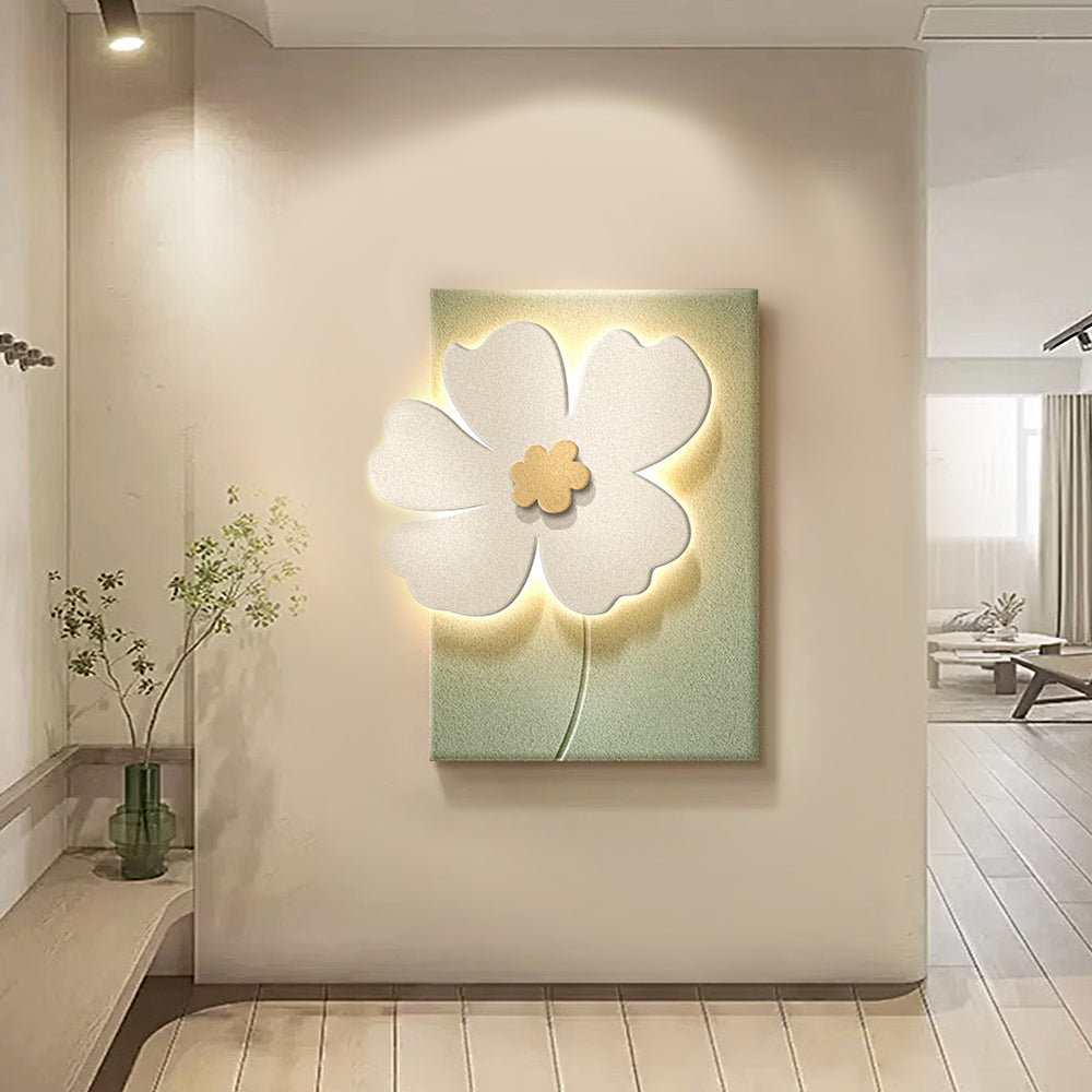 Alure white floral relief LED wall light in a soft contemporary interior