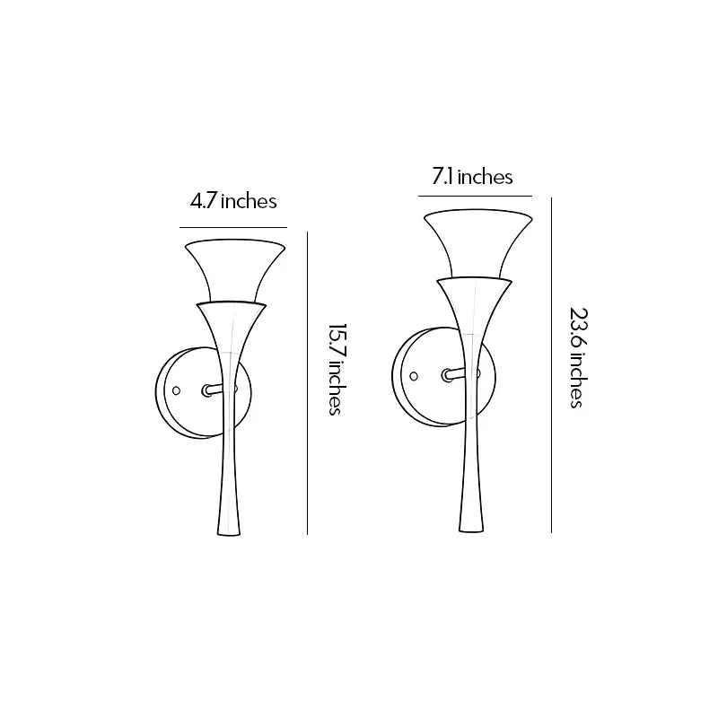 Dimension diagram for Niva brass wall sconce single and double head sizes