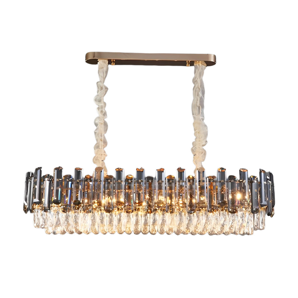 Auréline crystal drum chandelier viewed from below showing sparkling crystal layers on ceiling