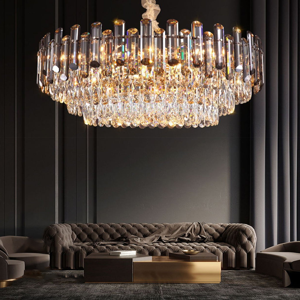 Auréline crystal chandelier above a sofa in a stylish contemporary living space