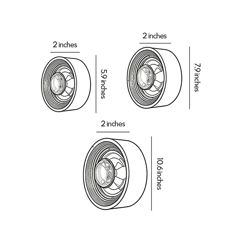 Dimension diagram for the Niva wall sconce showing diameter and depth measurements across all three size variants