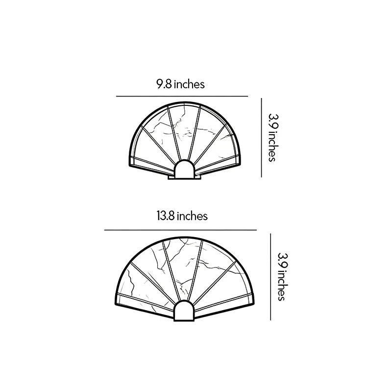 Dimension diagram for Niva scalloped marble wall sconce showing small and large size measurements