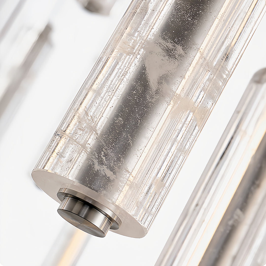 Side view of Aureon crystal pendant light revealing the linear crystal structure and chrome body