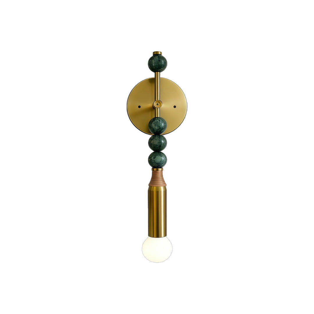 Alure globe wall light with marble-effect acrylic shade and copper iron arm, decorative bedroom wall sconce