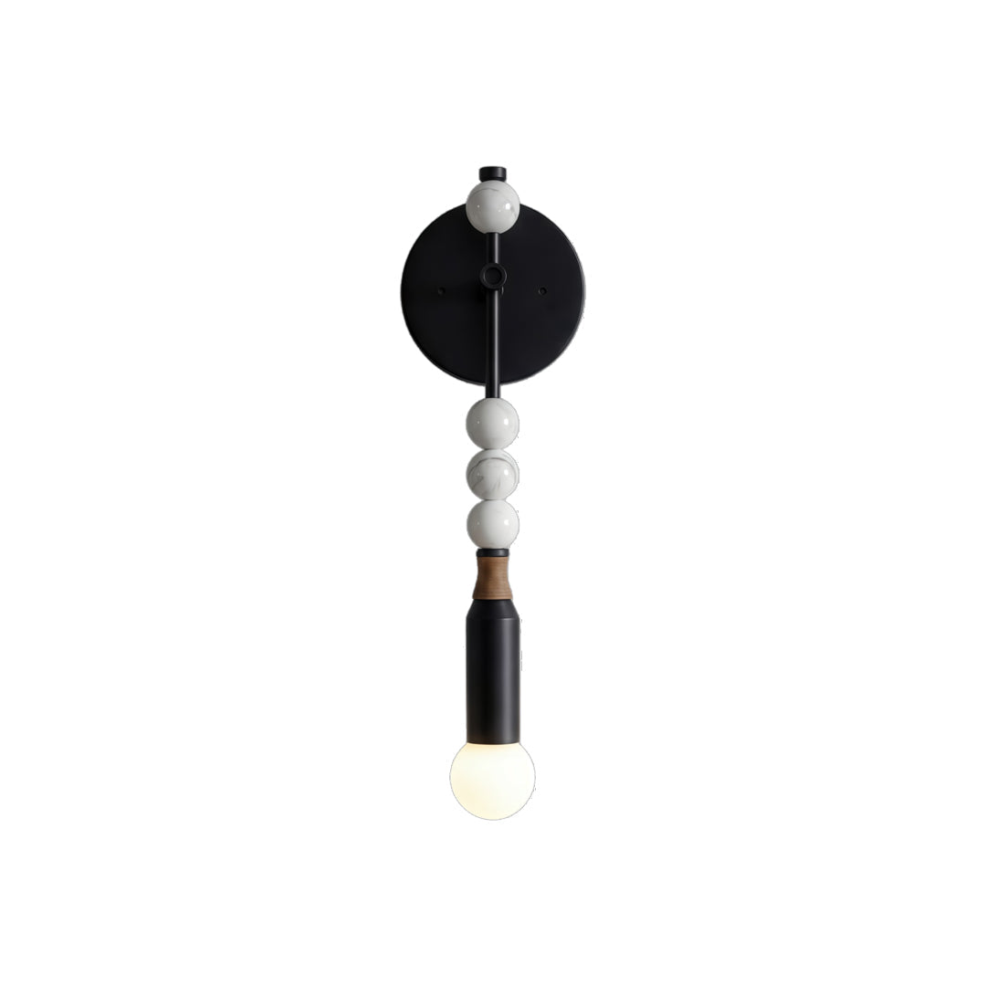 Alure decorative wall light with sculptural iron arm and acrylic globe, exposed E27 bulb detail
