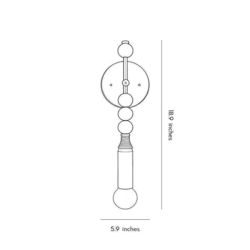 Technical line drawing of Alure globe wall sconce showing dimensions, 5.91 in wide by 18.90 in tall