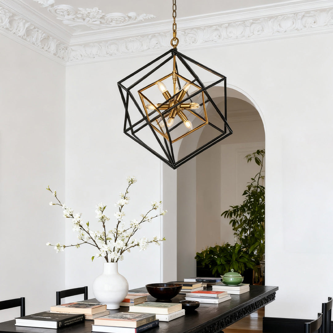 Single Aureon square pendant light in a minimalist interior setting