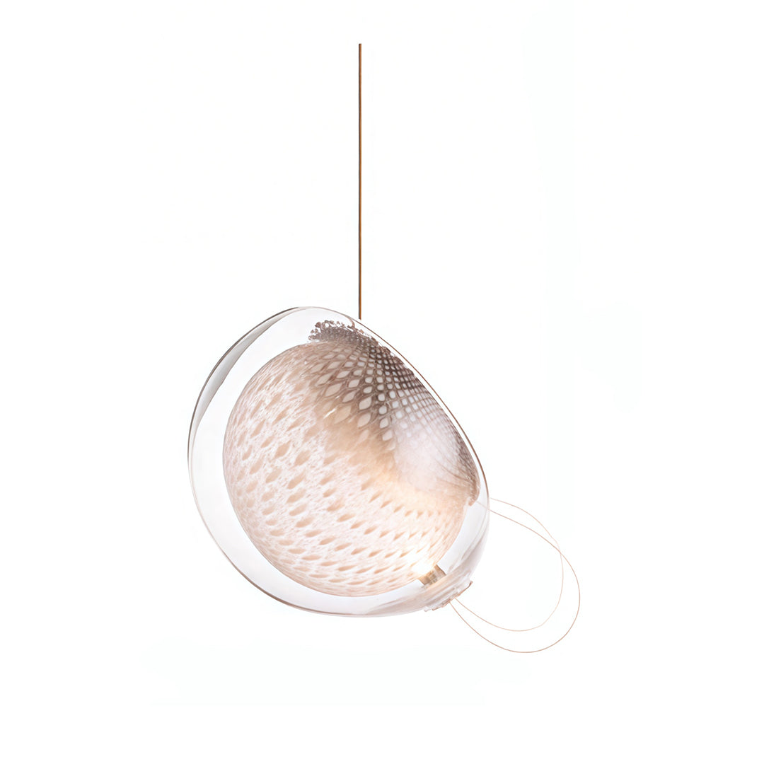 Single-head Aureon jellyfish glass pendant light with chrome frame against a white background