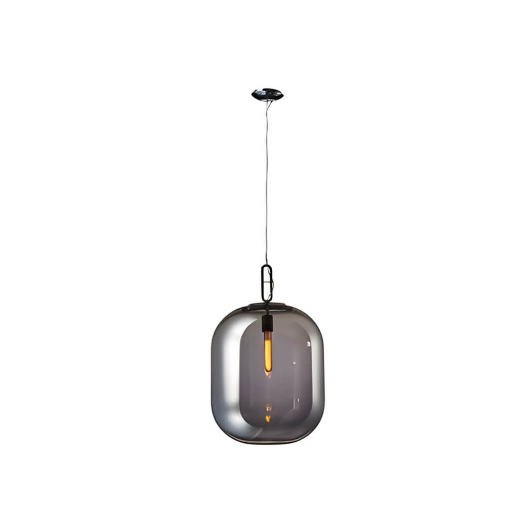 Aureon industrial minimalist pendant light in amber glass, living room installation