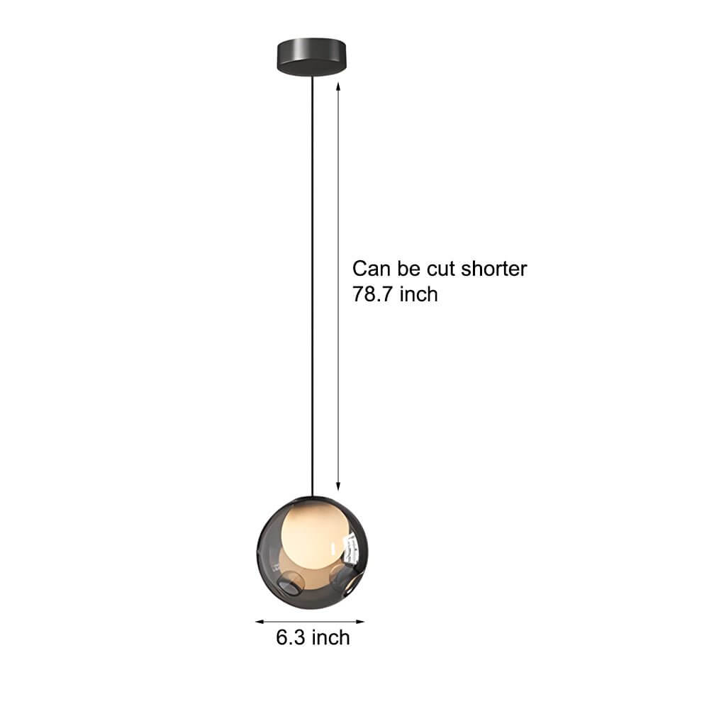 Dimensions and size chart for the Aureon smoked glass pendant light showing shade diameter and cord length