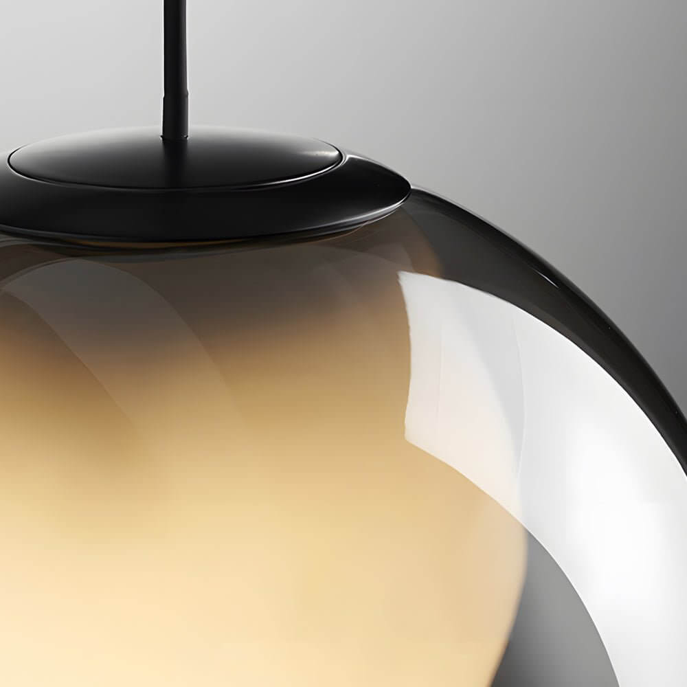 Close-up of matte black canopy and cord fitting on the Aureon smoked glass pendant light