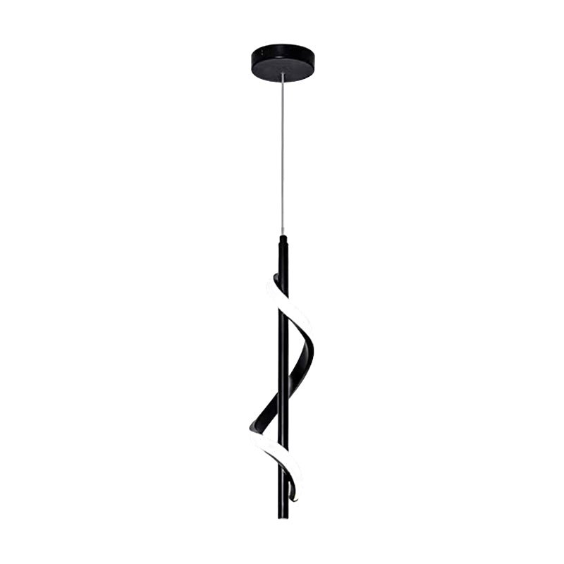 Aureon pendant light detail showing hardware and silicone spiral strip construction