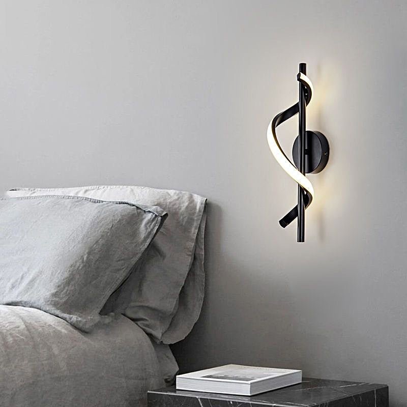 Aureon black LED pendant light close-up showing spiral strip silhouette and matte finish