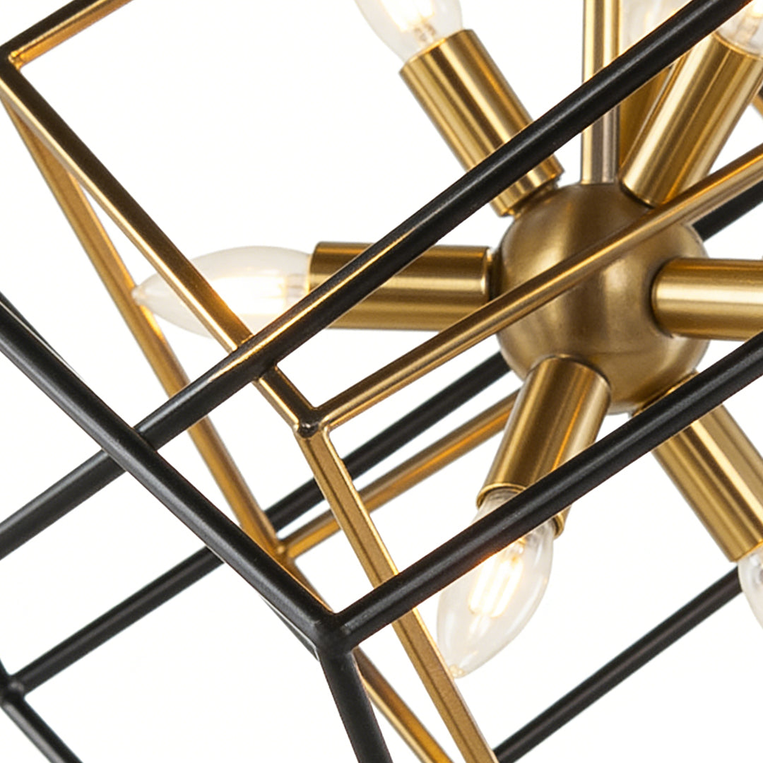Close-up of Aureon square pendant light geometric iron frame detail