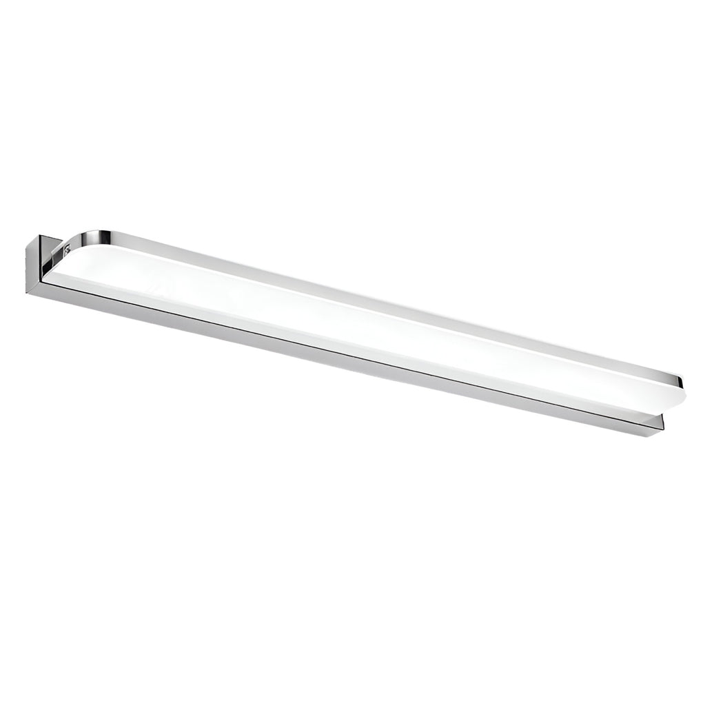 Viora bathroom vanity light installed on a tiled bathroom wall above a basin mirror