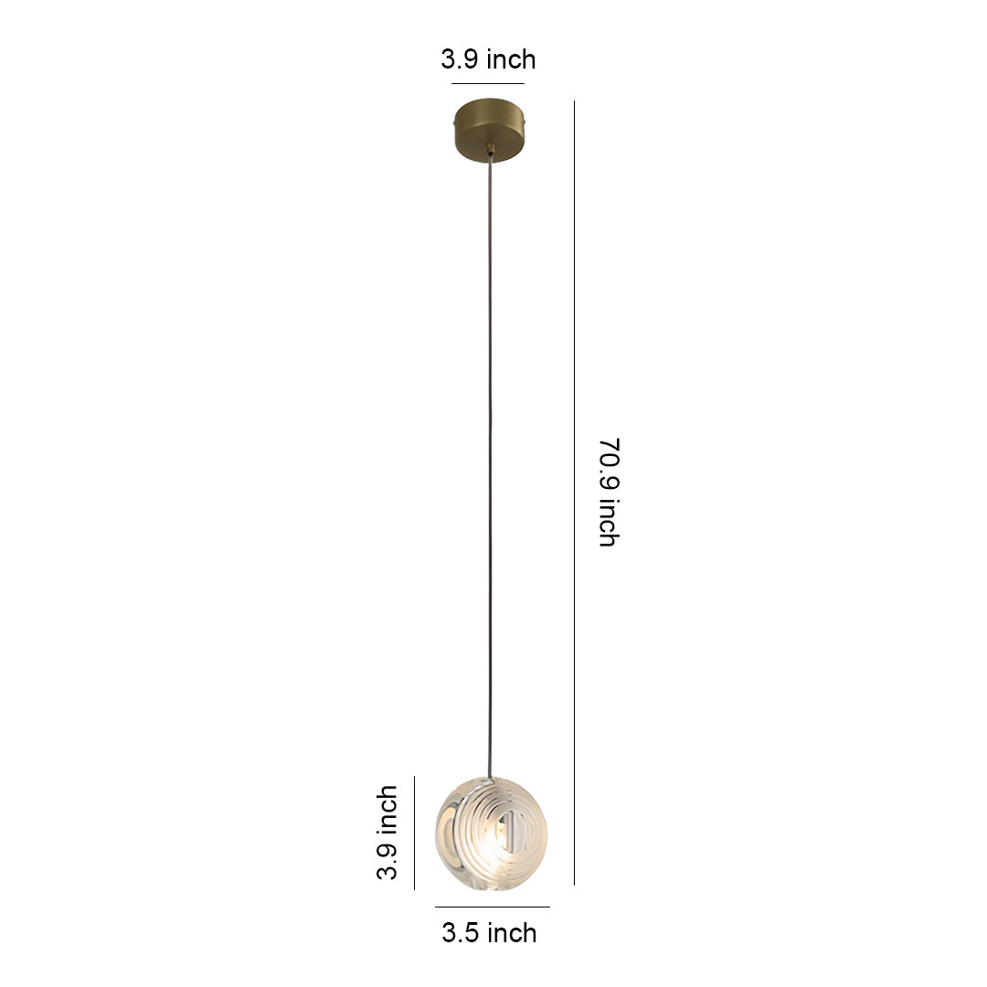 Technical size specification diagram for the Aureon smoked glass pendant light