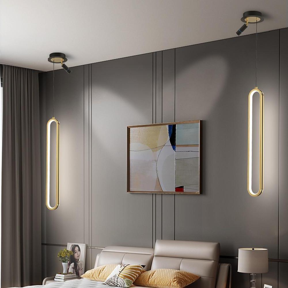 Close-up of Aureon pendant light acrylic diffuser and metal frame detail, black finish