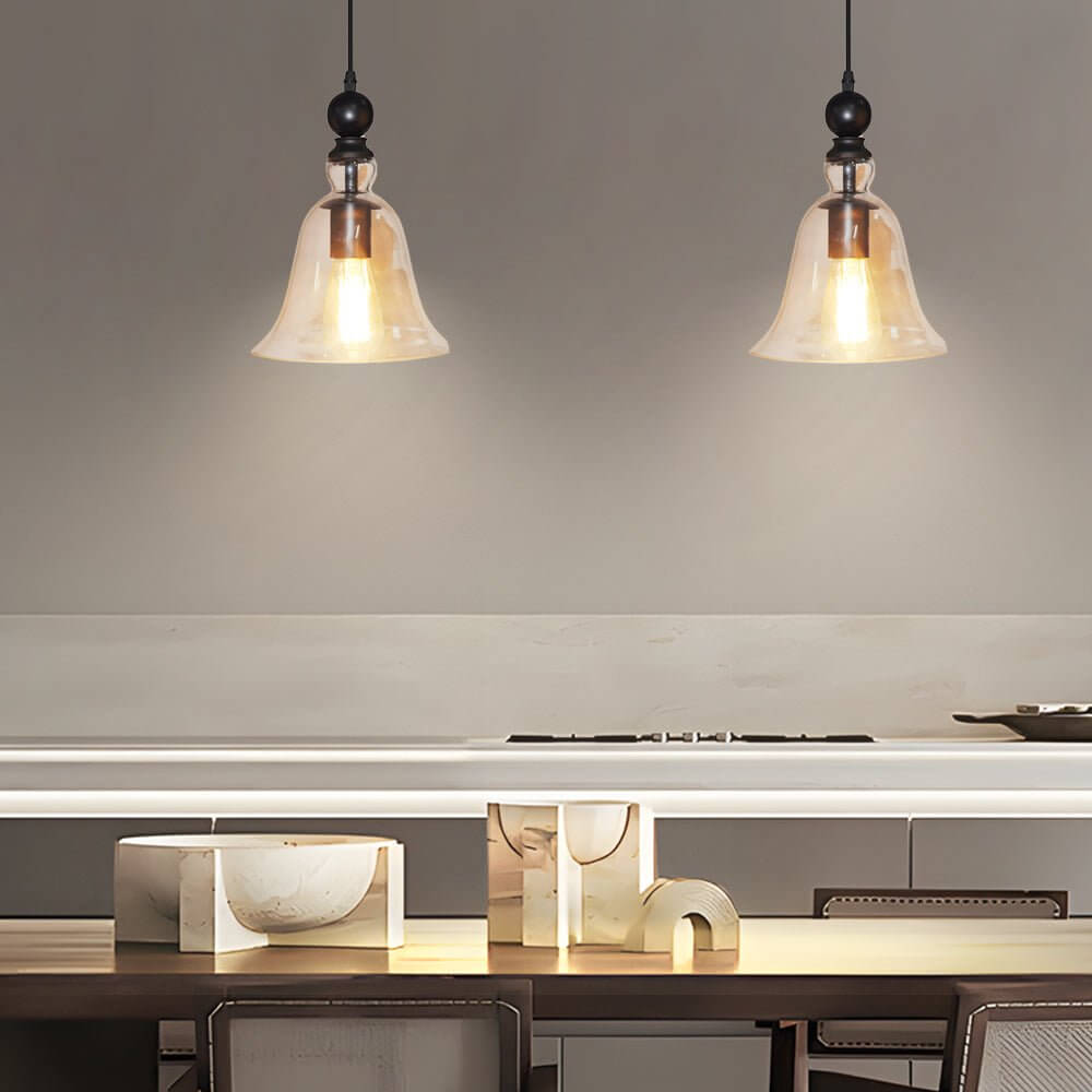 Geometric transparent glass shade of the Aureon iron pendant light, close detail