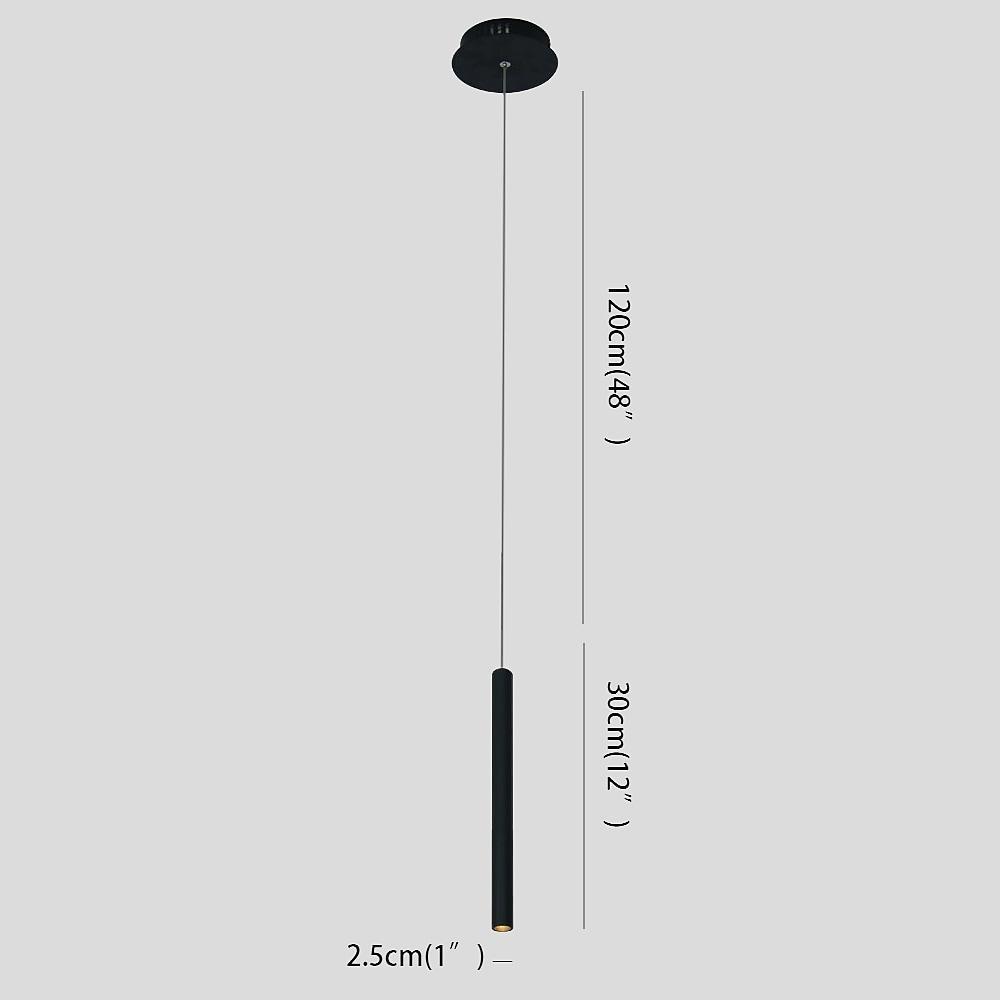Multiple Aureon slim pendant lights in black arranged above a kitchen island, modern interior