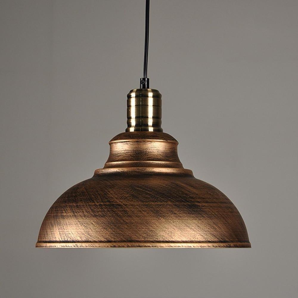 Aureon dome pendant light in red bronze above a kitchen island, modern industrial metal ceiling light